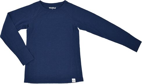 طبقة أساسية من صوف ميرينو Woolino للأطفال - قميص وسروال داخلي حراري بأكمام طويلة فائق النعومة للأطفال - قميص وجزء سفلي من طبقة أساسية طبيعية بالكامل - أزرق غامق in Kuwait