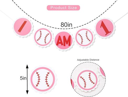 I AM 1 Highchair Banner - Girls Baseball Themed Sports Banner,First Birthday Party Decorations in Red White & Pink,League of Their Own in Kuwait