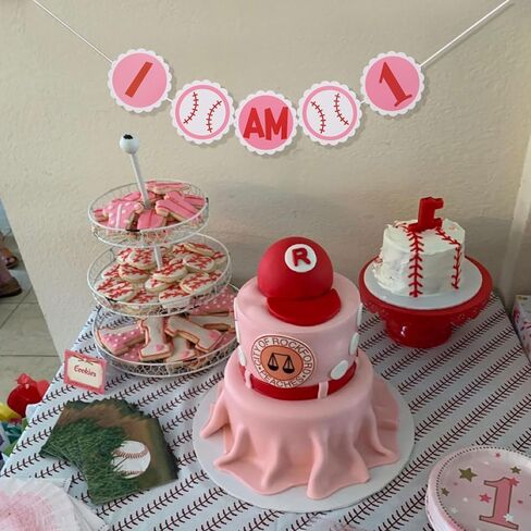 I AM 1 Highchair Banner - Girls Baseball Themed Sports Banner,First Birthday Party Decorations in Red White & Pink,League of Their Own in Kuwait