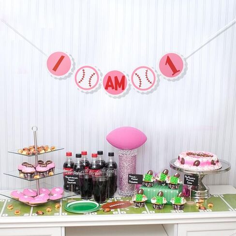 I AM 1 Highchair Banner - Girls Baseball Themed Sports Banner,First Birthday Party Decorations in Red White & Pink,League of Their Own in Kuwait