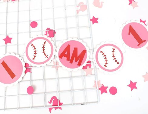 I AM 1 Highchair Banner - Girls Baseball Themed Sports Banner,First Birthday Party Decorations in Red White & Pink,League of Their Own in Kuwait