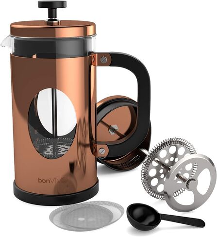 bonVIVO GAZETARO I Large French Press Coffee Maker - Glass French Coffee Press Machine Made of Heat Resistant Stainless Steel and Borosilicate Glass in Copper Finish, With Filter, 34 ounces… in Saudi Arabia