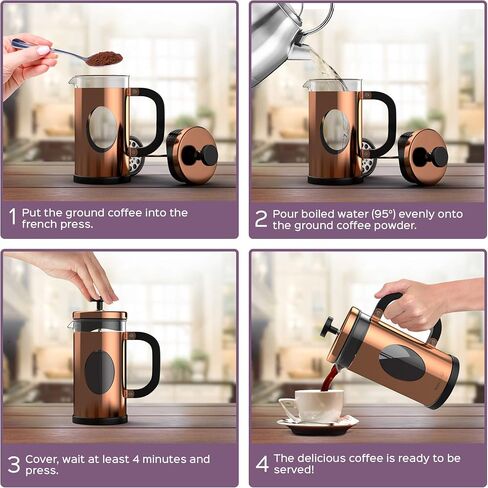 bonVIVO GAZETARO I Large French Press Coffee Maker - Glass French Coffee Press Machine Made of Heat Resistant Stainless Steel and Borosilicate Glass in Copper Finish, With Filter, 34 ounces… in Saudi Arabia
