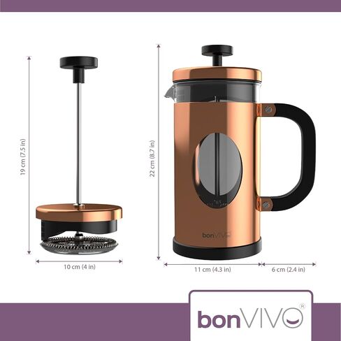 bonVIVO GAZETARO I Large French Press Coffee Maker - Glass French Coffee Press Machine Made of Heat Resistant Stainless Steel and Borosilicate Glass in Copper Finish, With Filter, 34 ounces… in Saudi Arabia