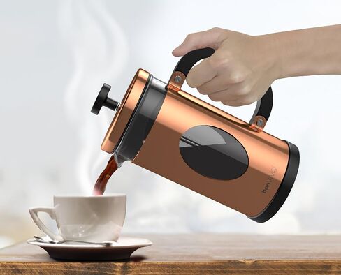 bonVIVO GAZETARO I Large French Press Coffee Maker - Glass French Coffee Press Machine Made of Heat Resistant Stainless Steel and Borosilicate Glass in Copper Finish, With Filter, 34 ounces… in Saudi Arabia