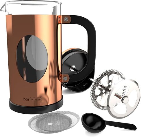 bonVIVO GAZETARO I Large French Press Coffee Maker - Glass French Coffee Press Machine Made of Heat Resistant Stainless Steel and Borosilicate Glass in Copper Finish, With Filter, 34 ounces… in Saudi Arabia