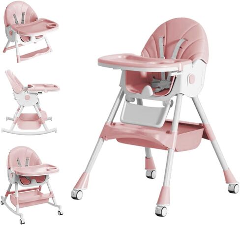 كرسي مرتفع للأطفال، كراسي عالية 5 في 1 للرضع والأطفال الصغار، كرسي مرتفع قابل للطي للسفر مع مسند للقدمين، وسادة من البولي يوريثين قابلة للفصل، صينية مزدوجة قابلة للإزالة، ارتفاع قابل للتعديل واستلقاء، عجلات قفل in Kuwait