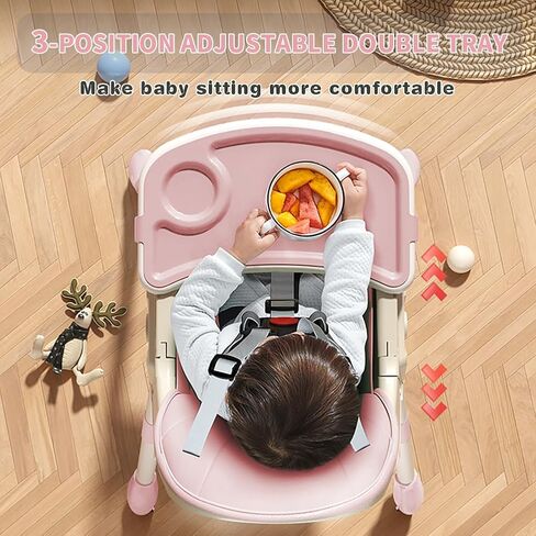 كرسي مرتفع للأطفال، كراسي عالية 5 في 1 للرضع والأطفال الصغار، كرسي مرتفع قابل للطي للسفر مع مسند للقدمين، وسادة من البولي يوريثين قابلة للفصل، صينية مزدوجة قابلة للإزالة، ارتفاع قابل للتعديل واستلقاء، عجلات قفل in Kuwait