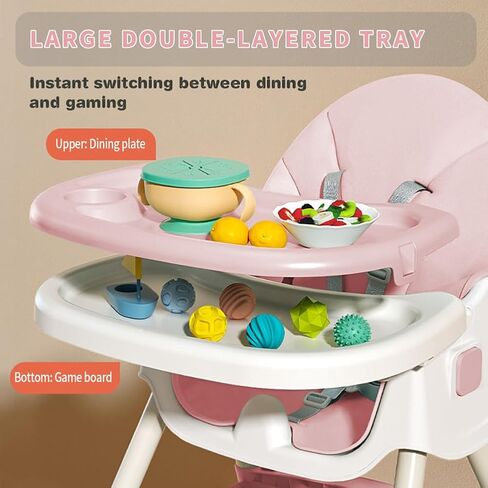 كرسي مرتفع للأطفال، كراسي عالية 5 في 1 للرضع والأطفال الصغار، كرسي مرتفع قابل للطي للسفر مع مسند للقدمين، وسادة من البولي يوريثين قابلة للفصل، صينية مزدوجة قابلة للإزالة، ارتفاع قابل للتعديل واستلقاء، عجلات قفل in Kuwait