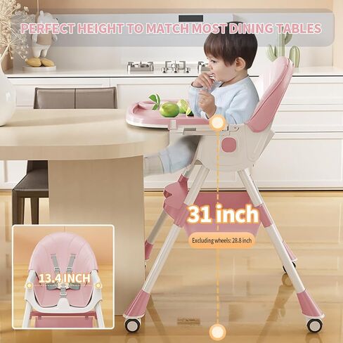 كرسي مرتفع للأطفال، كراسي عالية 5 في 1 للرضع والأطفال الصغار، كرسي مرتفع قابل للطي للسفر مع مسند للقدمين، وسادة من البولي يوريثين قابلة للفصل، صينية مزدوجة قابلة للإزالة، ارتفاع قابل للتعديل واستلقاء، عجلات قفل in Kuwait