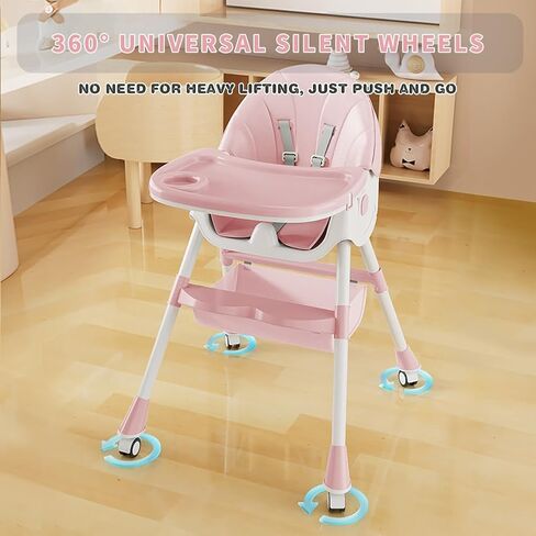 كرسي مرتفع للأطفال، كراسي عالية 5 في 1 للرضع والأطفال الصغار، كرسي مرتفع قابل للطي للسفر مع مسند للقدمين، وسادة من البولي يوريثين قابلة للفصل، صينية مزدوجة قابلة للإزالة، ارتفاع قابل للتعديل واستلقاء، عجلات قفل in Kuwait