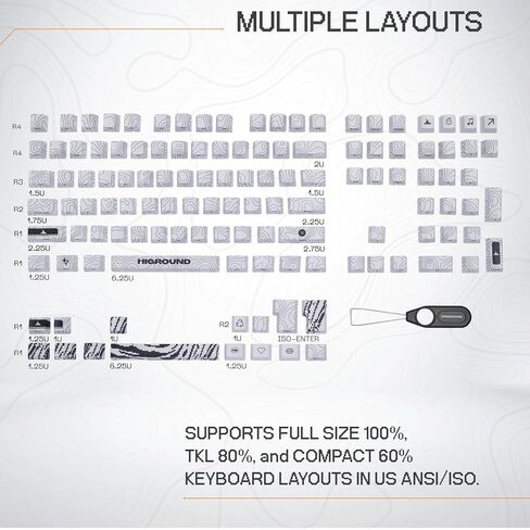 SNOWSTONE Topograph PBT Dye Sub Keycaps for Mechanical Gaming Keyboards, Full 123 Key Set, Cool Custom Side Print Keycaps for Cherry MX Switches, OEM Profile, ANSI ISO Support, US Layout in Kuwait