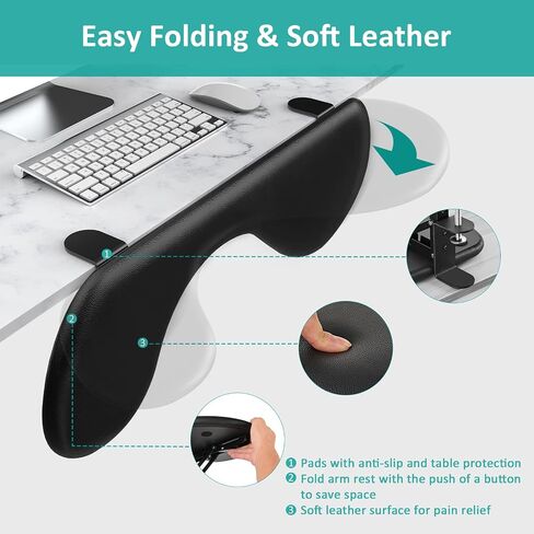 eulps Foldable Desk Extender Arm Rest for Desk, Ergonomic Forearm Support Tray with Soft PU Leather Pad, Clamp-On Desk Armrest for Wrist, Elbow & Shoulder Relief, Home Office Computer Typing Support in Kuwait