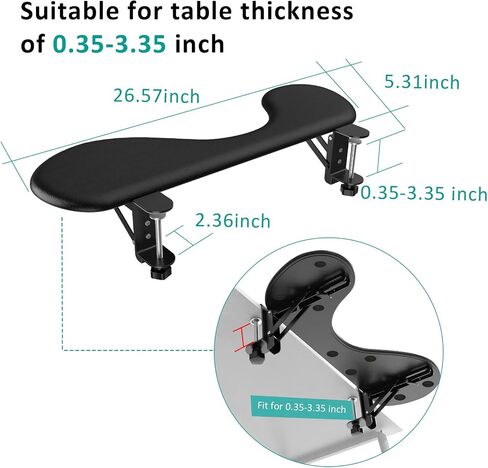 eulps Foldable Desk Extender Arm Rest for Desk, Ergonomic Forearm Support Tray with Soft PU Leather Pad, Clamp-On Desk Armrest for Wrist, Elbow & Shoulder Relief, Home Office Computer Typing Support in Kuwait