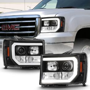 ACANII - For Black 2007-2013 GMC Sierra 1500 2500HD 3500HD LED DRL Tube Projector Headlights Driver & Passenger Side in Saudi Arabia