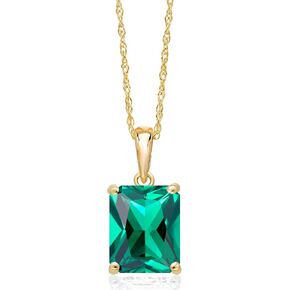 Gem Stone King 14K Yellow Gold 9X7MM Emerald Cut Gemstone Birthstone Solitaire Pendant Necklace | Gold Necklace For Women | With 18 Inch Gold Chain in Kuwait