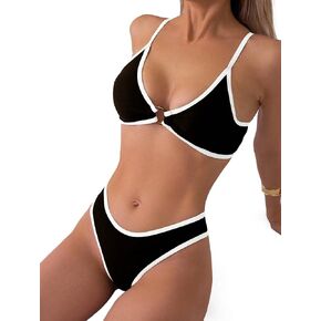 Skays Women's Colorblock Bikini Ring Hollow Spaghetti Straps Sexy Triangle Swimsuit من قطعتين in Saudi Arabia
