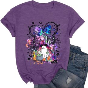 قمصان الشبح الهالوين: قميص المملكة السحرية نساء مضحكة سحرية القلعة T Shirt Spooky Season Halloween Short Sleeve Tees in Kuwait