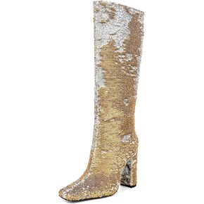 UP2step Women Fancy Square Tee الترتر اللامع ركب الركبتين الحذاء العالي الكعب العالي الحذاء للحفلة in Kuwait