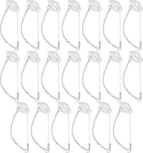 1-Set Leaf Brooch Tray Stick Lapel Pin, Alloy DIY Boutonnieres Pins with Chain for Suit/Hat/Tie/Scarf Badge, Needle Corsage Safety Stick Blank Brooch Pin in Saudi Arabia