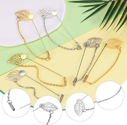 1-Set Leaf Brooch Tray Stick Lapel Pin, Alloy DIY Boutonnieres Pins with Chain for Suit/Hat/Tie/Scarf Badge, Needle Corsage Safety Stick Blank Brooch Pin in Saudi Arabia