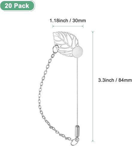 1-Set Leaf Brooch Tray Stick Lapel Pin, Alloy DIY Boutonnieres Pins with Chain for Suit/Hat/Tie/Scarf Badge, Needle Corsage Safety Stick Blank Brooch Pin in Saudi Arabia
