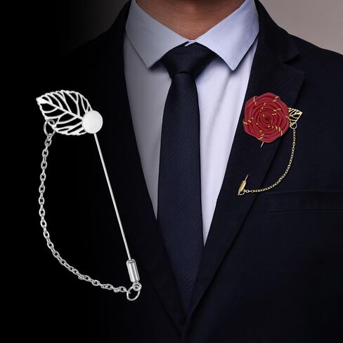 1-Set Leaf Brooch Tray Stick Lapel Pin, Alloy DIY Boutonnieres Pins with Chain for Suit/Hat/Tie/Scarf Badge, Needle Corsage Safety Stick Blank Brooch Pin in Saudi Arabia