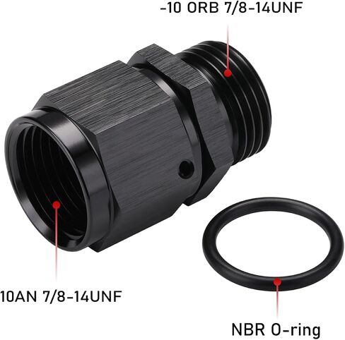 10AN Female Flare تدور إلى 10AN -10 Orb Male O -Ring Boss Fuel Fuel Pitting Adapter Straight Aluminium Black in Kuwait