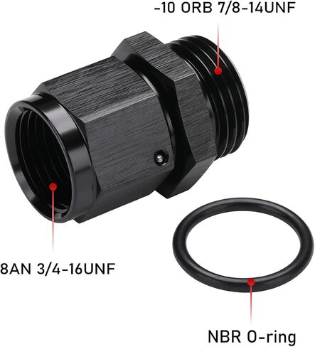 10AN Female Flare تدور إلى 10AN -10 Orb Male O -Ring Boss Fuel Fuel Pitting Adapter Straight Aluminium Black in Kuwait