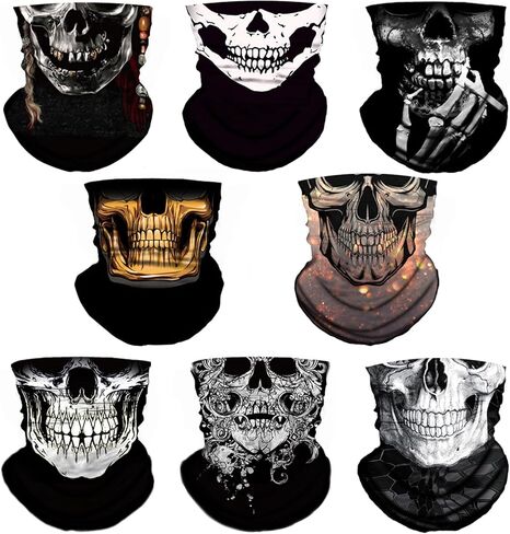 M-YOUNG 8 Pack Neck Gaiter Skull Motorcycle Face Mask for Men Women Face Cover Mask Head Wrap Balaclava Headwear in Kuwait
