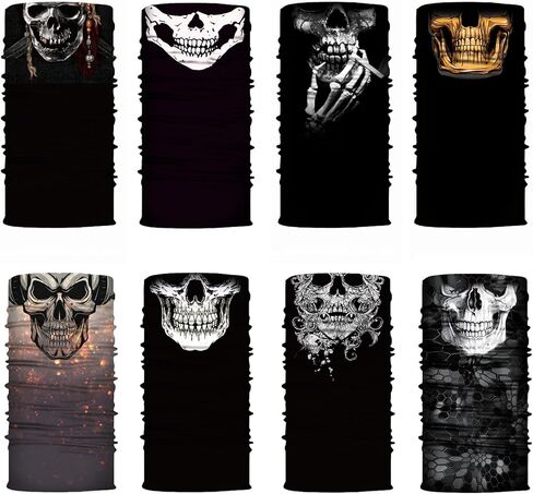 M-YOUNG 8 Pack Neck Gaiter Skull Motorcycle Face Mask for Men Women Face Cover Mask Head Wrap Balaclava Headwear in Kuwait