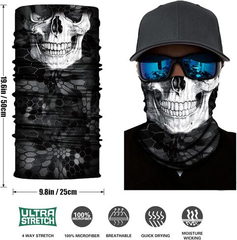 M-YOUNG 8 Pack Neck Gaiter Skull Motorcycle Face Mask for Men Women Face Cover Mask Head Wrap Balaclava Headwear in Kuwait