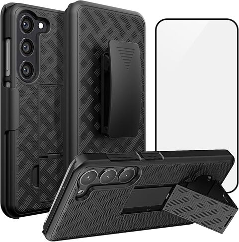 Ailiber for Samsung Galaxy S25 Ultra Case with Belt Clip, Samsung S25 Ultra Phone Case Holster with Screen Protector, Swivel Kickstand Holder, Slim Shockproof Shell Pouch Cover for S25Ultra 5G-Black in Saudi Arabia