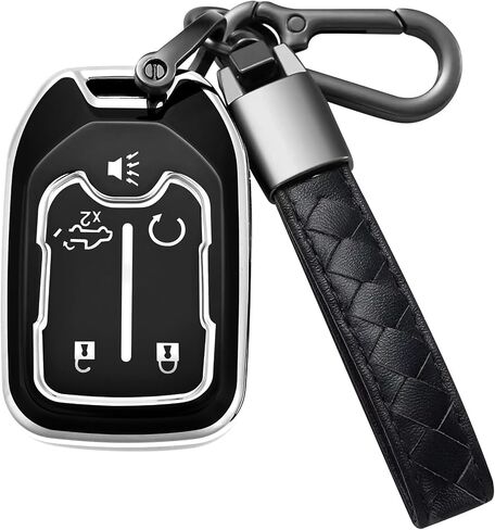 for Chevrolet Key Fob Cover with Keychain Soft TPU Car Key Case Holder 360 Degree Protection for 2019-2024 GMC Suburban Tahoe Silverado Terrain Yukon Sierra 1500 2500 3500 HD Chevy(B Black) in Saudi Arabia