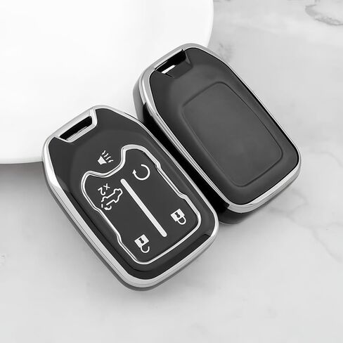 for Chevrolet Key Fob Cover with Keychain Soft TPU Car Key Case Holder 360 Degree Protection for 2019-2024 GMC Suburban Tahoe Silverado Terrain Yukon Sierra 1500 2500 3500 HD Chevy(B Black) in Saudi Arabia