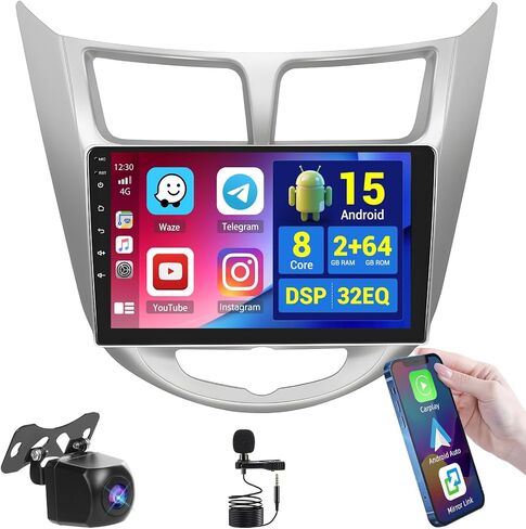 4+128GB Android 15 Car Radio for Hyundai Verna 2010-2012/Reina 2014 Wireless Carplay Android Auto, Realdio 9" in-Cell Touch Screen Stereo for Verna with WiFi Bluetooth GPS FM/RDS EQ Backup Camera MIC in Saudi Arabia