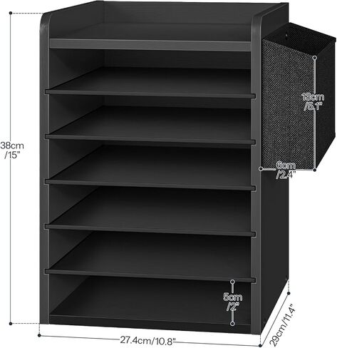 HOOBRO Adjustable Countertop Mail Sorter, 6 Tier Wooden Paper Organizer, Vertical Literature Organizer with Side Storage, Office Mailbox Cubbies, Classroom Mailbox, for Home, Office, White WT34WF01 in Saudi Arabia
