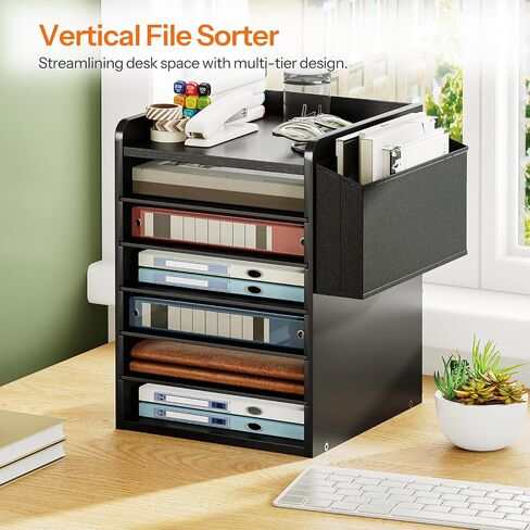 HOOBRO Adjustable Countertop Mail Sorter, 6 Tier Wooden Paper Organizer, Vertical Literature Organizer with Side Storage, Office Mailbox Cubbies, Classroom Mailbox, for Home, Office, White WT34WF01 in Saudi Arabia
