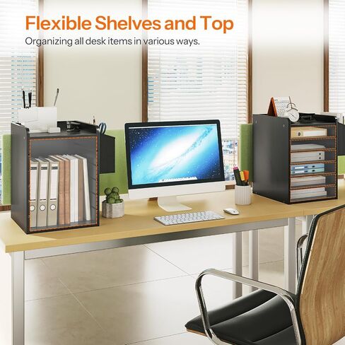 HOOBRO Adjustable Countertop Mail Sorter, 6 Tier Wooden Paper Organizer, Vertical Literature Organizer with Side Storage, Office Mailbox Cubbies, Classroom Mailbox, for Home, Office, White WT34WF01 in Saudi Arabia