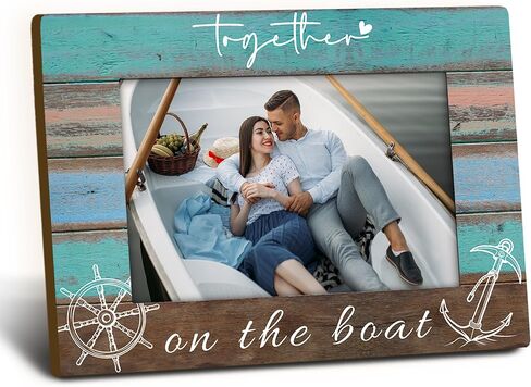 Together on the Boat 4x6 Picture Frame, Boat Lovers Captain Owner Gifts Wooden Picture Frame, Boating Gifts for Women Men, Nautical Anchor Rudder Decorative Photo Frames for Table Desk Decor in Saudi Arabia