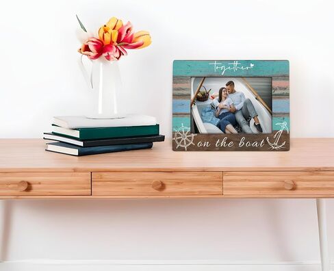 Together on the Boat 4x6 Picture Frame, Boat Lovers Captain Owner Gifts Wooden Picture Frame, Boating Gifts for Women Men, Nautical Anchor Rudder Decorative Photo Frames for Table Desk Decor in Saudi Arabia