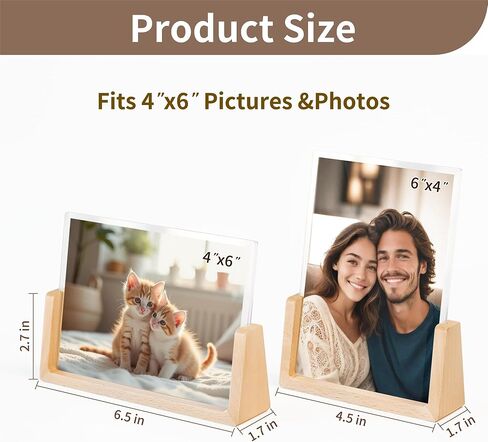 4 × 6 صور صور الخشب 2 حزمة ، إطار صور مع قاعدة خشبية وأغطية أكريليك لعرض سطح المكتب ، مثالي للصور ، الأعمال الفنية ، القائمة و DIY (عمودي+أفقي) in Kuwait