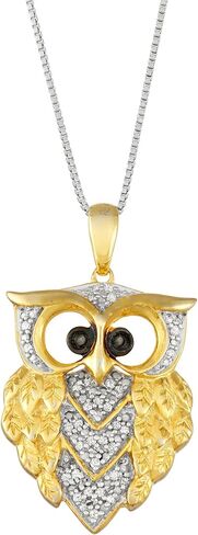 1/6 CTTW Sterling Silver Black & White Diamond Owl Necklace in Kuwait