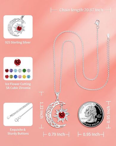 BDL Sun and Moon Couple Necklace - Birthstone Necklaces Symbol of Harmony in 925 Sterling Silver,Unique Gift for Her or Him - Eternal Love Connection in Saudi Arabia