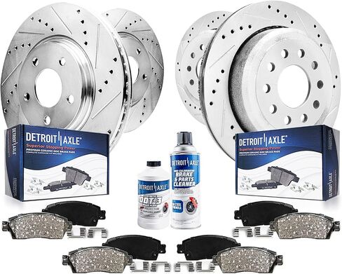 Detroit Axle - Brake Kit for 2003-2011 Lincoln Town Car Drilled Slotted Disc Brake Rotors 2004 2005 2006 2007 2008 2009 2010 Ceramic Brakes Pads Front & Rear Replacement in Saudi Arabia