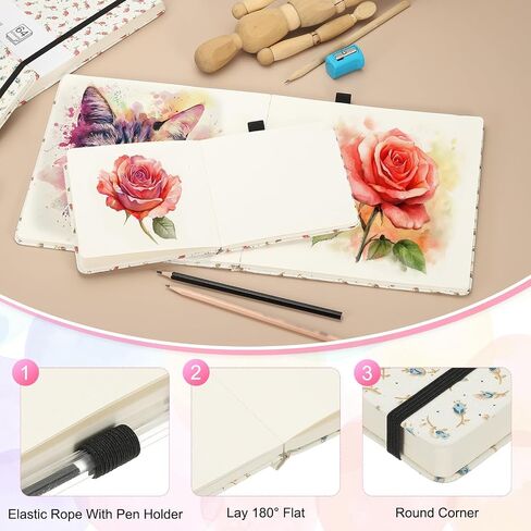 PATIKIL 5.1x5.1 Watercolor Sketchbook, 64 Sheet 165GSM/112lb Watercolor Paper Sketchbooks Acid Free Watercolor Journal Hardcover Artists Paper Pads with Pen Holder, Brown Flower in Saudi Arabia