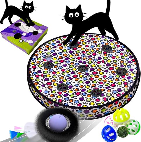 ORSDA Interactive Cat Toys Ball, Automatic Fast Rolling Ball in Pouch, Hide and Seek for Indoor Cats, Motion Chirping Activated Moving Ball, 5 Holes Mat Mouse Catching Game in Saudi Arabia