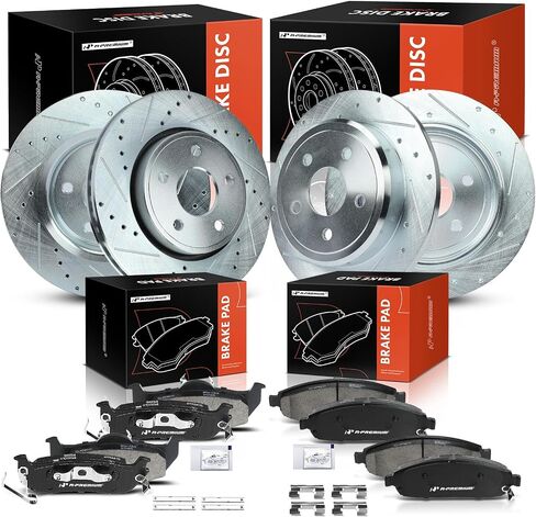 A-Premium Front and Rear Drilled and Slotted Disc Brake Rotors + Ceramic Pads Kit Compatible with Select Jeep Models - Grand Cherokee 2005-2010, Commander 2006-2010, 12-PC Set in Saudi Arabia