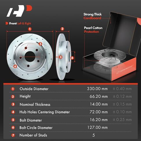 A-Premium Front and Rear Drilled and Slotted Disc Brake Rotors + Ceramic Pads Kit Compatible with Select Jeep Models - Grand Cherokee 2005-2010, Commander 2006-2010, 12-PC Set in Saudi Arabia