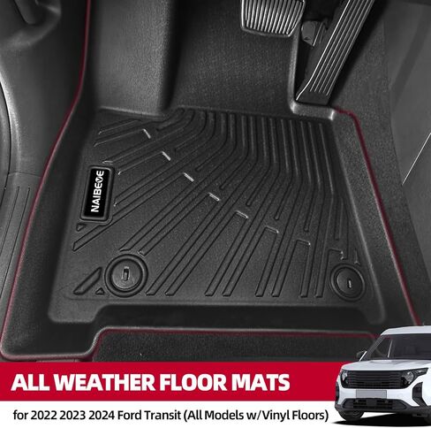Naibeve Floor Mats for 2022 2023 2024 Ford Transit (All Models w/Vinyl Floors) - All Weather for Ford Transit Floor Mats Liners Front Row Waterproof Interior Accessories in Kuwait